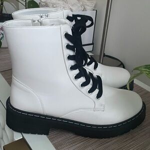 Sugar White Moto Boots with Black Accents
